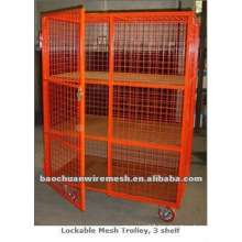 Folding collapsible stackable warehouse using security mesh cages with 4 castors